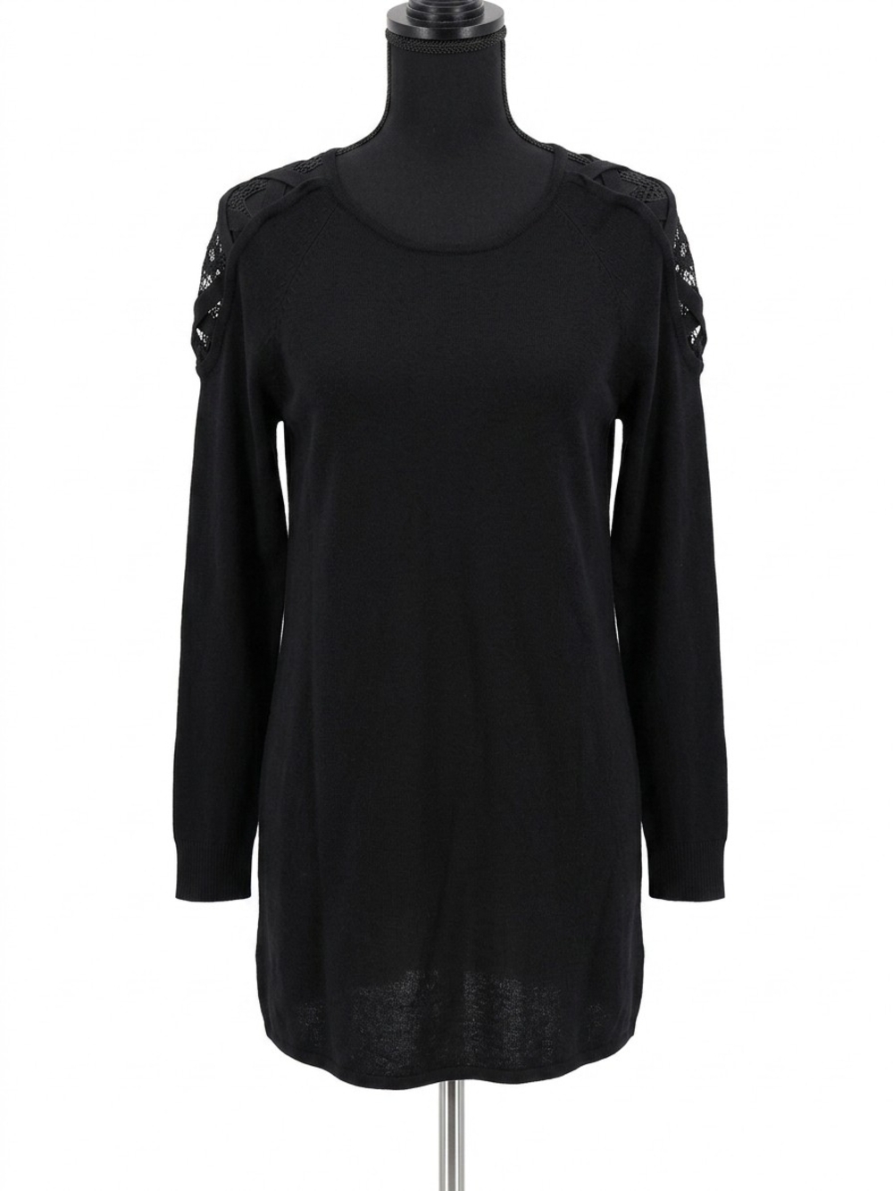 New York & Company Black Long Sleeve Lace-Accent Sweater